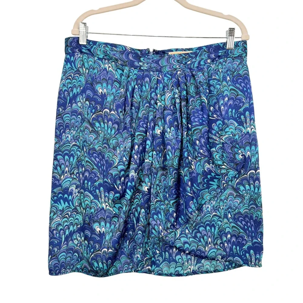 Michael Michael Kors Blue Swirl‎ Print Draped Mini Skirt Size 14